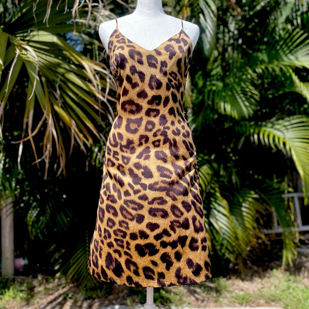 Neo Noir Leopard Print Slip Dress Size XS